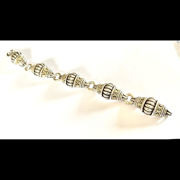 RARE Lagos sterling silver/18 kt gold fluted lattice link bracelet - Picture 2 of 10